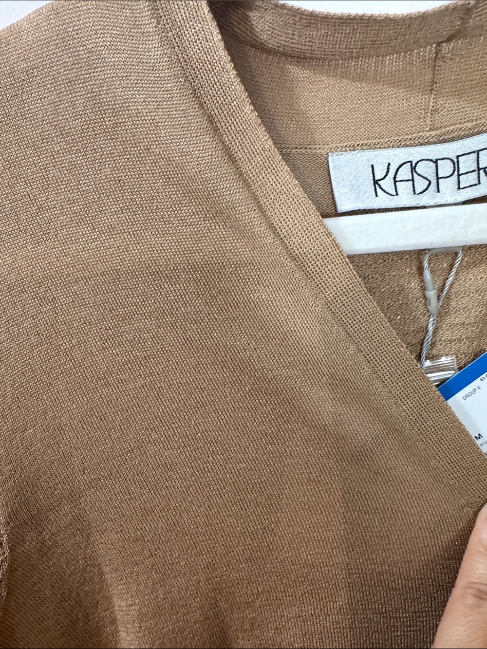 Kasper Women's Open-Front Cardigan in Camel Brown w/ Sheer Detail- Sizes M & XL - Picture 4 of 12